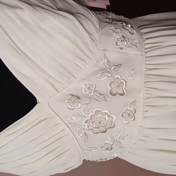 David's Bridal Crinkle Chiffon Honeydew Dress w Embellishments Size 8 - Picture 5 of 9